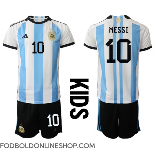 Argentina Lionel Messi #10 Hjemme Trøje Børn VM 2022 Kortærmet (+ Korte bukser)